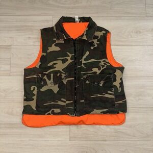 Vintage Reversible Full Zip Camo Orange Hunting Vest 90s Size Large USA Gorpcore